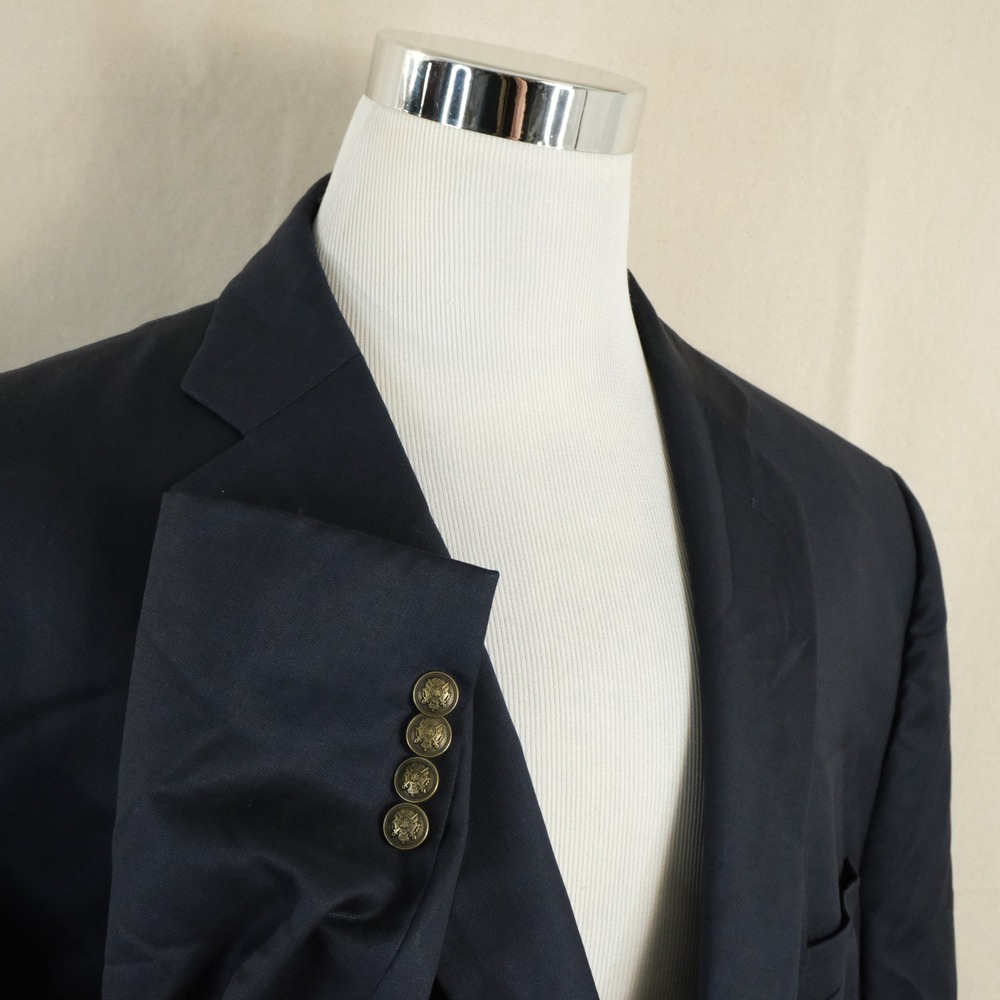 Paul Fredrick 44R Blazer 100% Wool Dark Navy Blue Gold Two Button Vented
